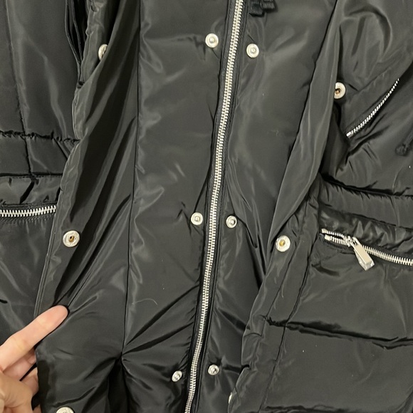 NWT Avec Les Filles Black Puffer w/Faux Shearling Lined Hood Jacket Women’s Med - Picture 7 of 12